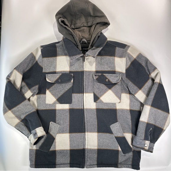 Brixton Men’s Plaid Wool Blend Jacket With Removable Hood XL - Picture 2 of 11